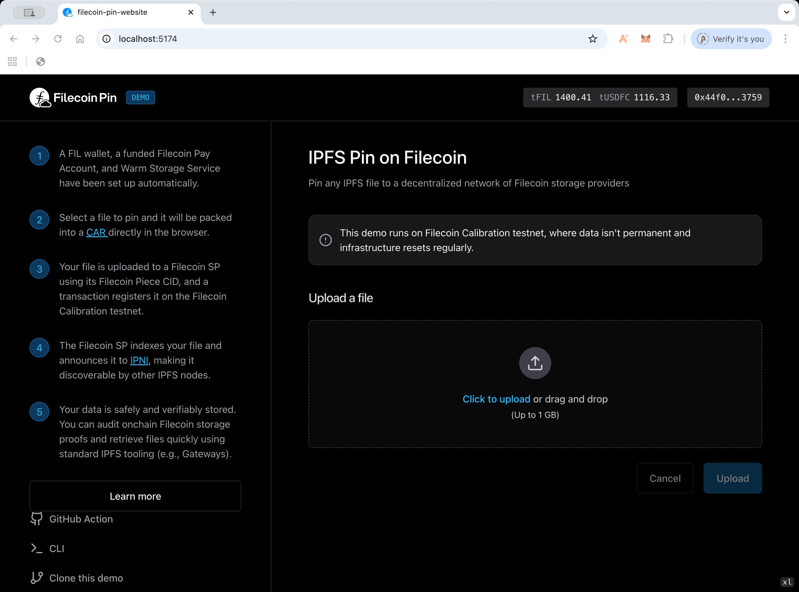 Uploading a file to Filecoin